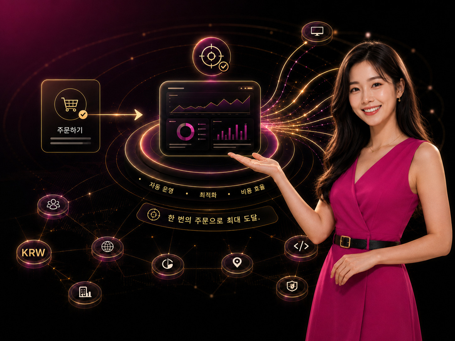 BuyAdClicks 서비스 특징, 주문 흐름, 성과 대시보드 예시 이미지
