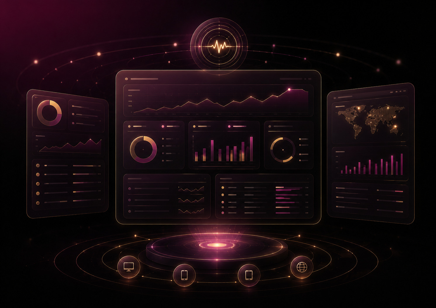 Illustration of a dashboard and performance tracking data